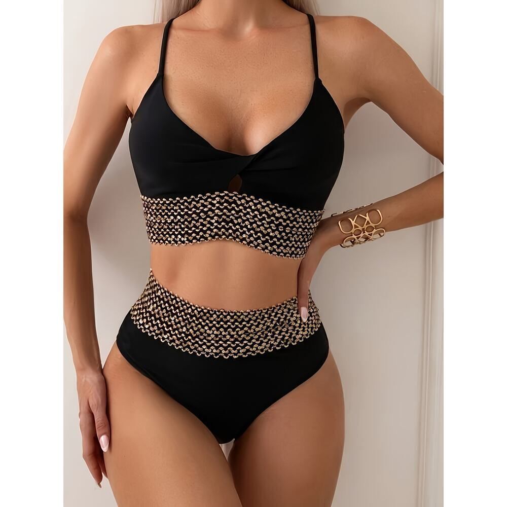 Black Sequin Bikini for Women | High Waist, Sexy, Elegant Swimwear